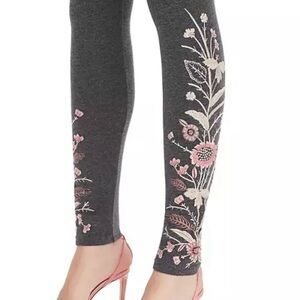 JOHNNY WAS gray floral Embroidered Rosa leggings Size Small